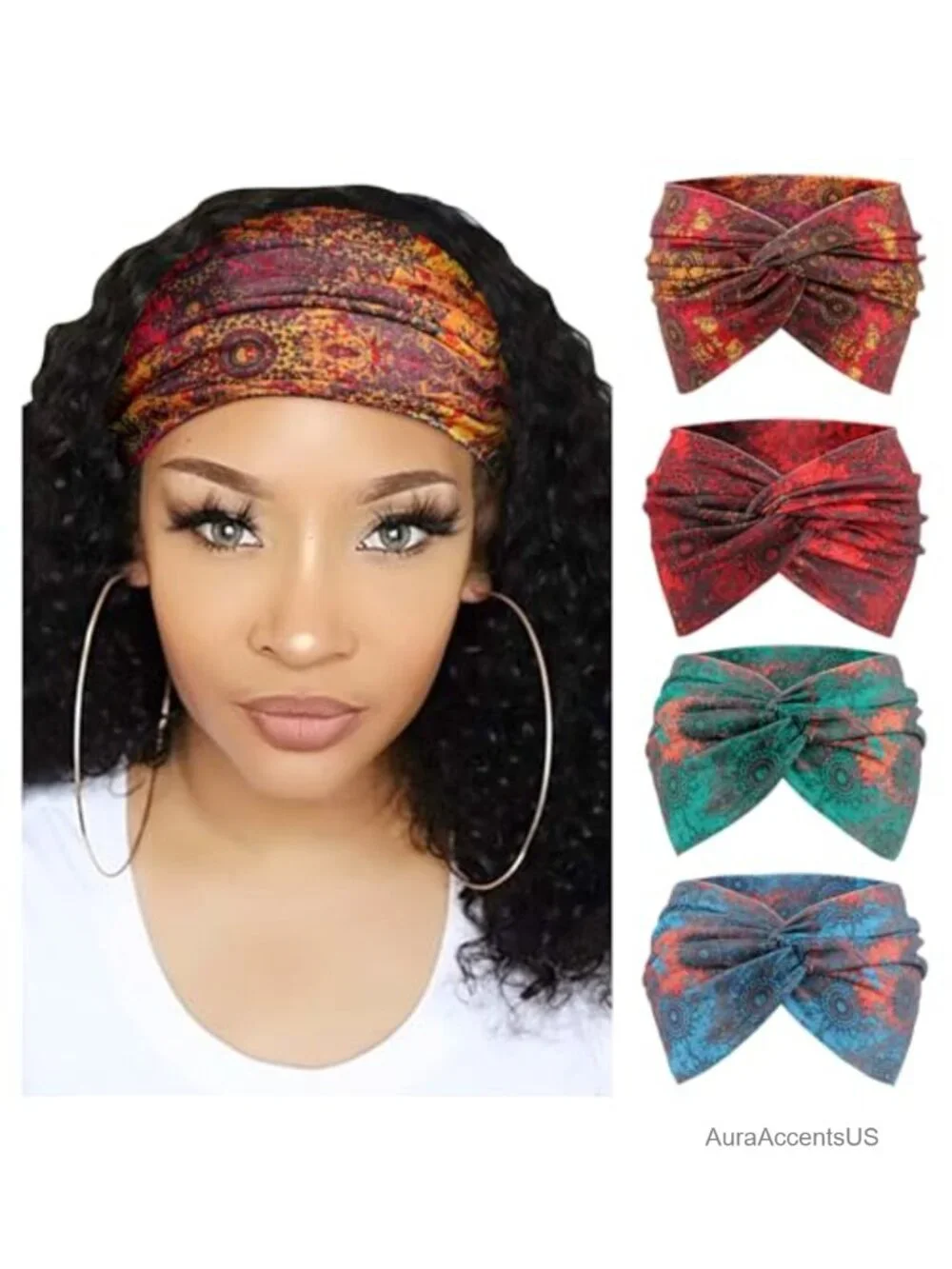 4 Pack Turban Headbands for Women Wide Vintage Knotted Hair Wraps Stretchy